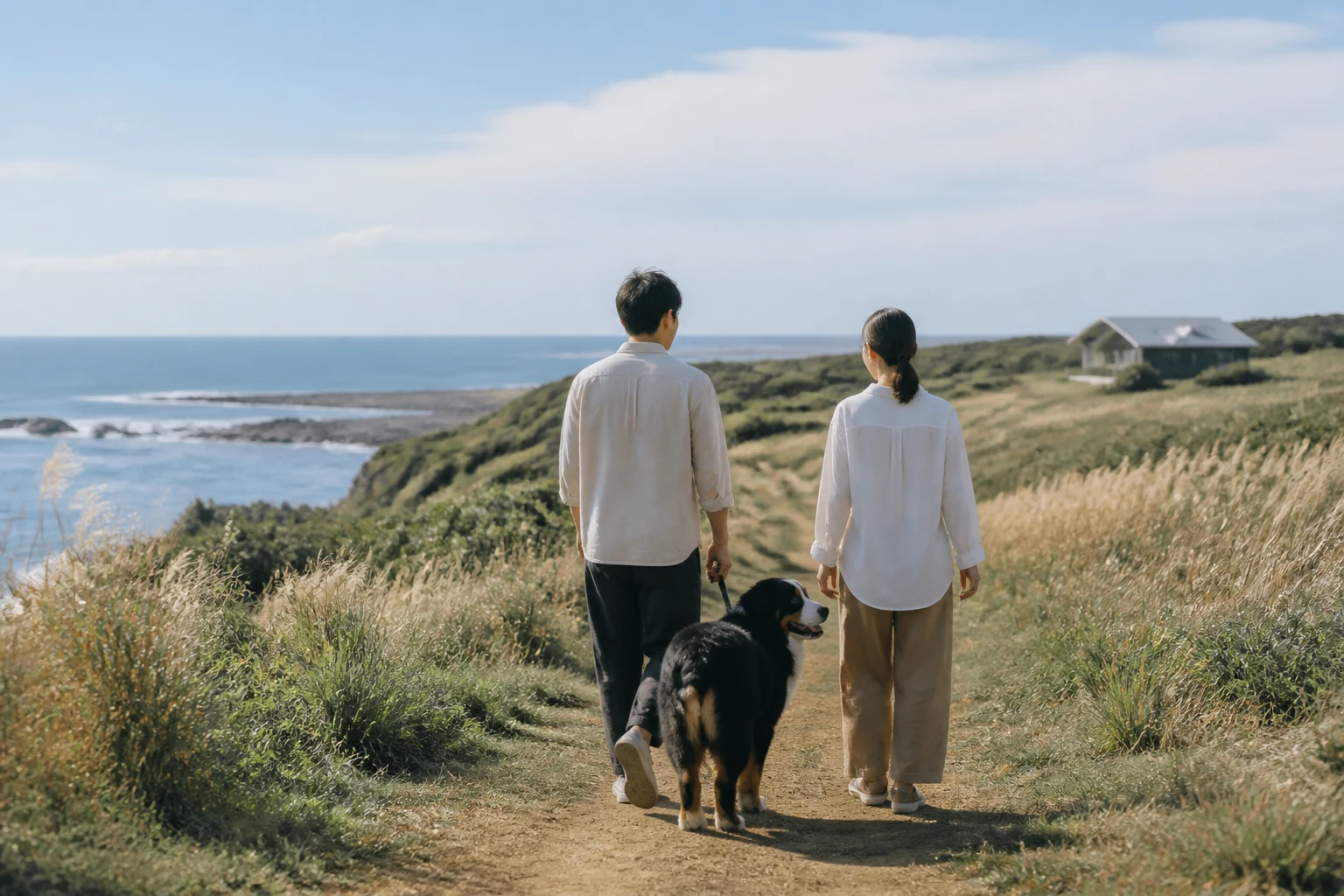 房総の海辺を歩く犬