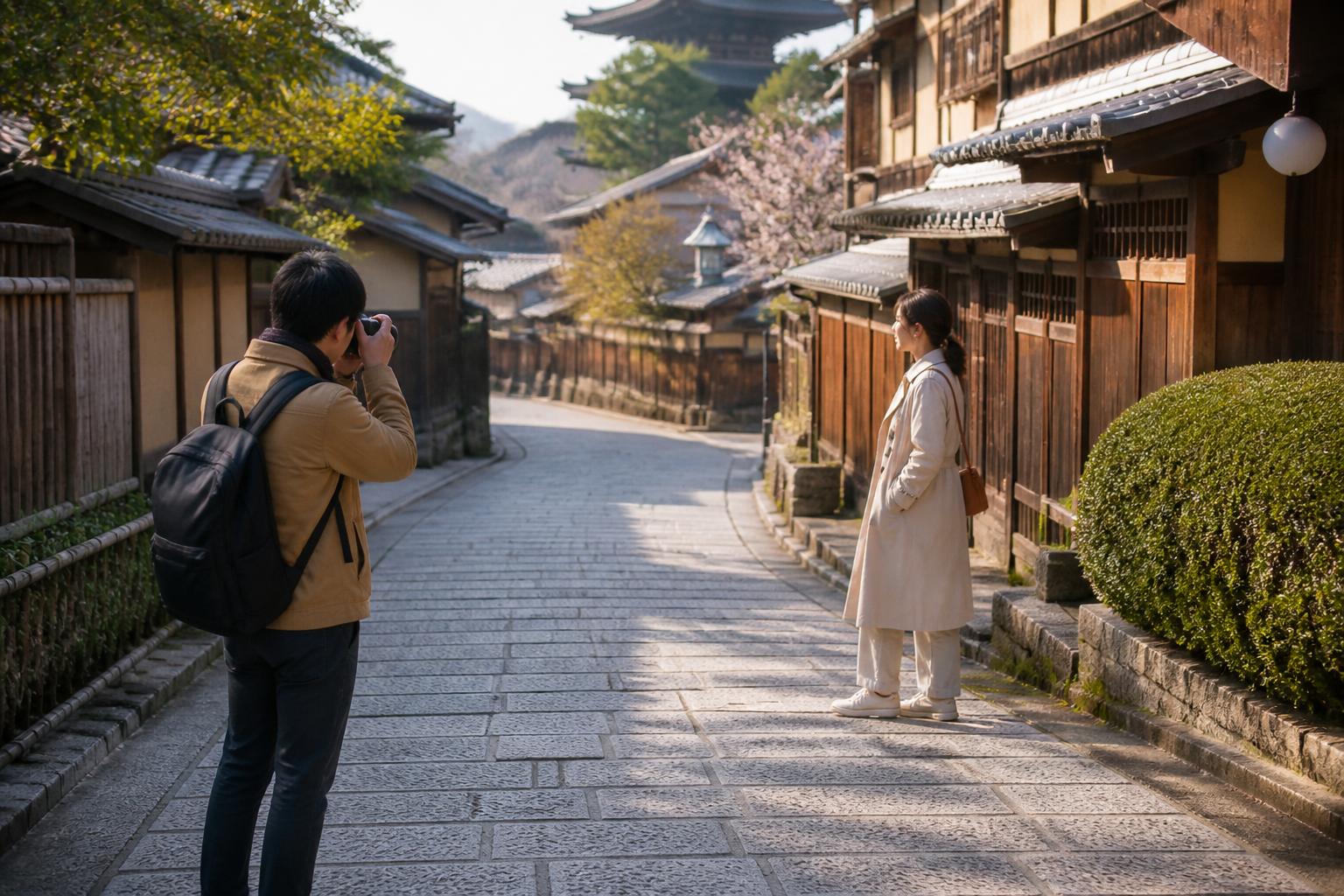 人物と景色の撮影例